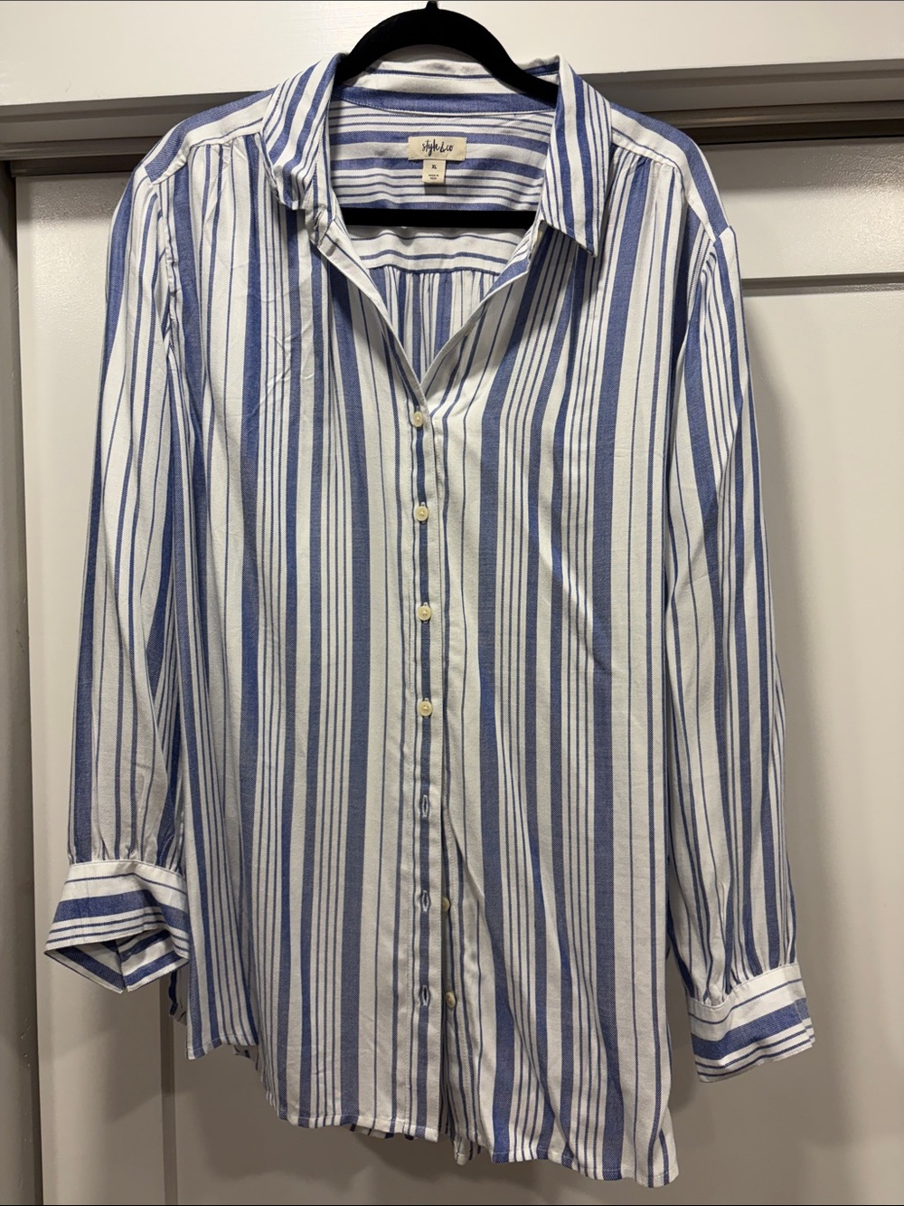 Style & Co. Blue and White Vertical Stripe Button-Down Shirt